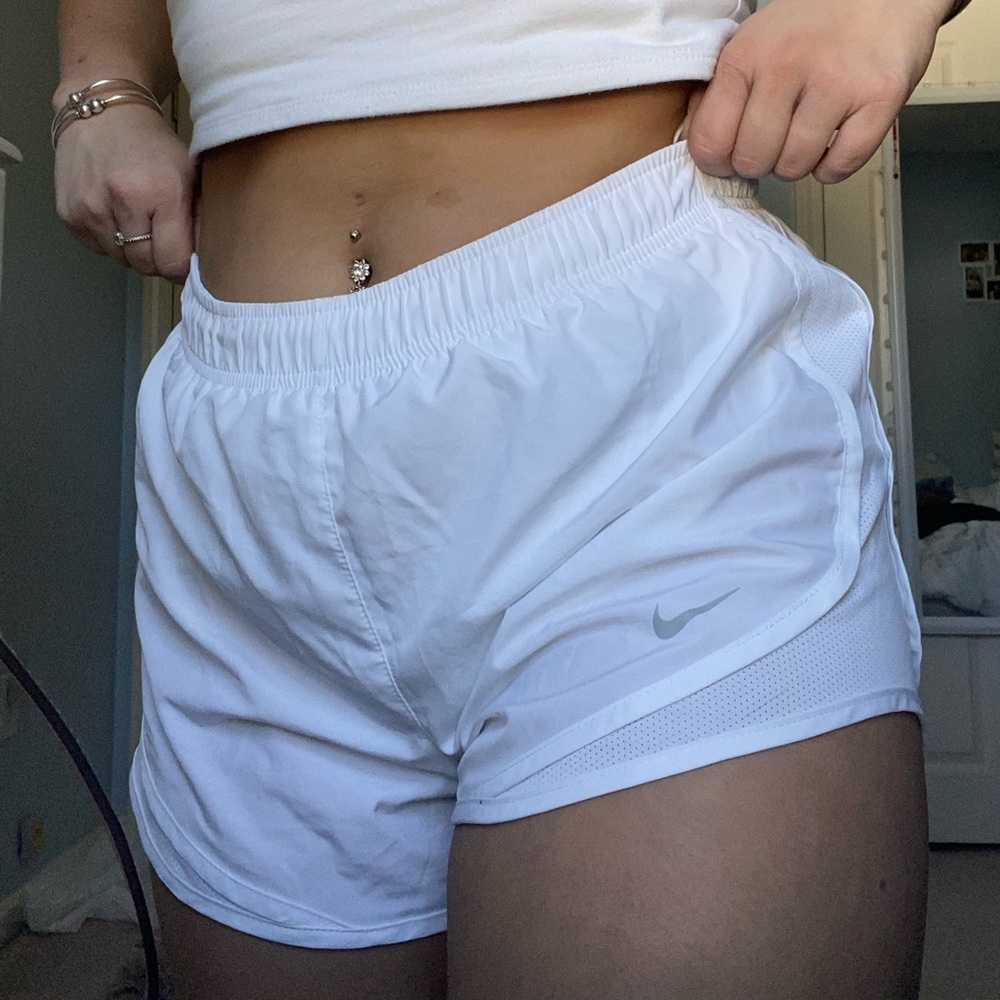 White dri-fit Nike running shorts